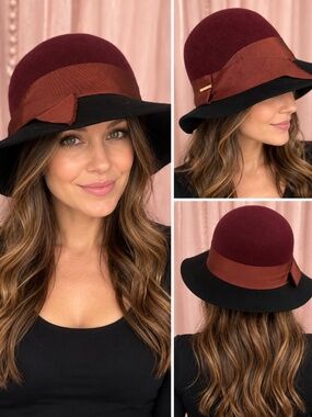 Burberry Two-Tone Cloche Hat in Burgundy